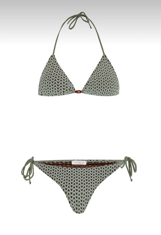 Örme boncuk aksesuarlı yeşil bikini takımı