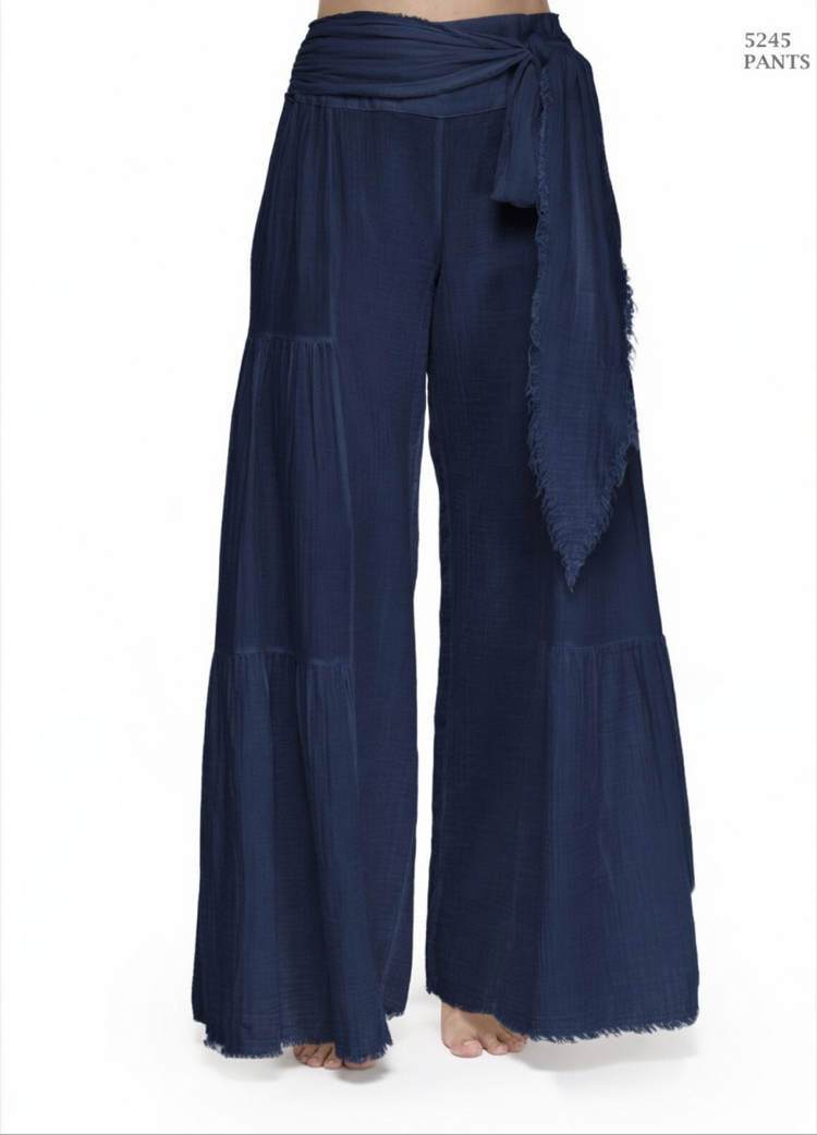 Müslin crop pantolon takım lacivert 5245-6236