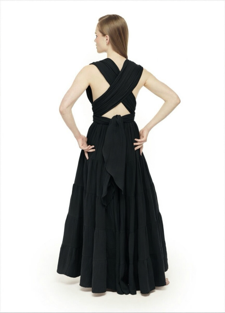 Maxi siyah müslin elbise 4143