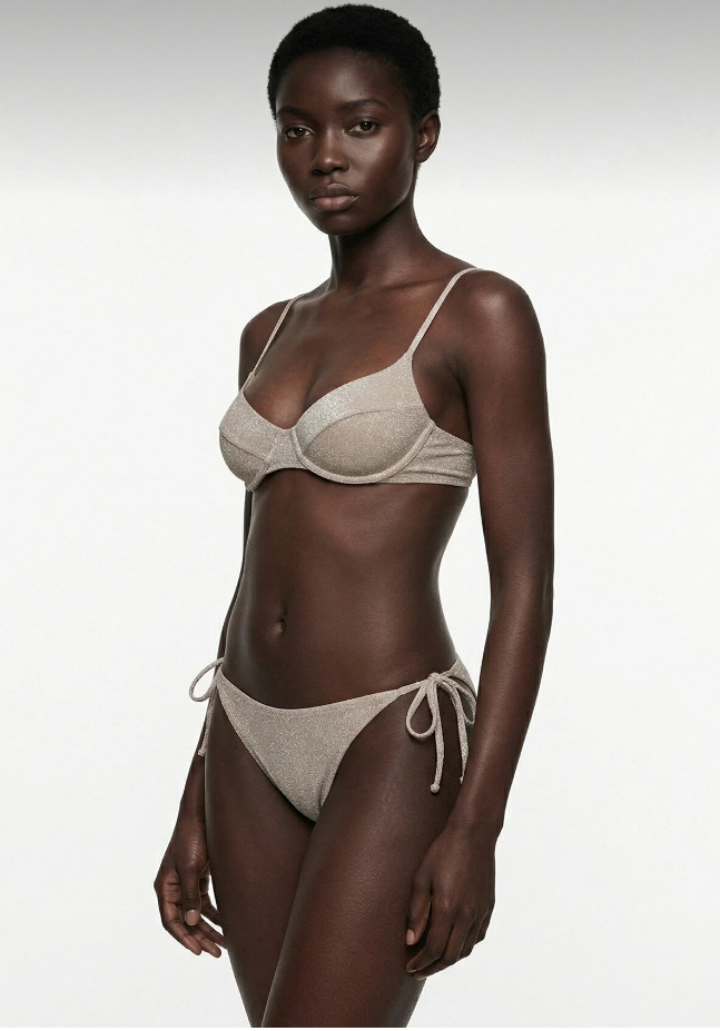 Lurex gümüş gri balenli bikini takımı