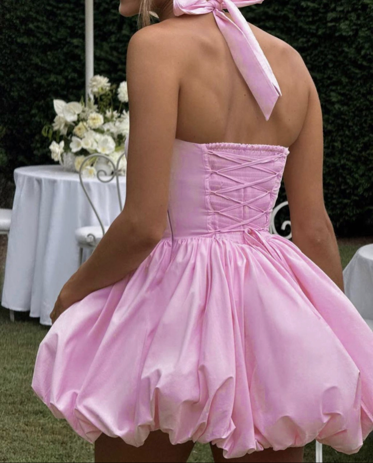 Pembe mini elbise paraşüt kumaş