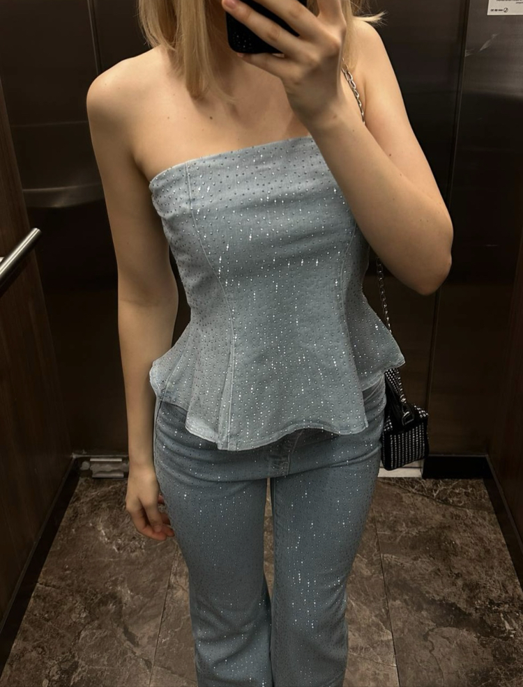 Taşlı denim takım