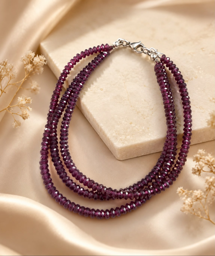 Gem Garnet Üç Sıra Tasarım Bileklik