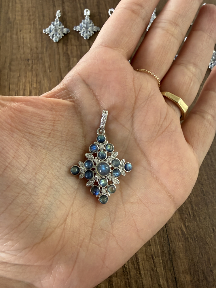 Labradorit İşlemeli Charm Kolye Ucu