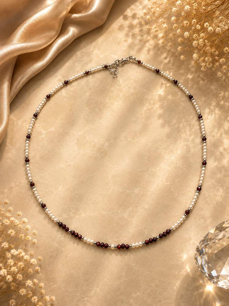 Garnet-İnci Özel Tasarım Kolye (Tutku ve Cesaretle İlerlemek)