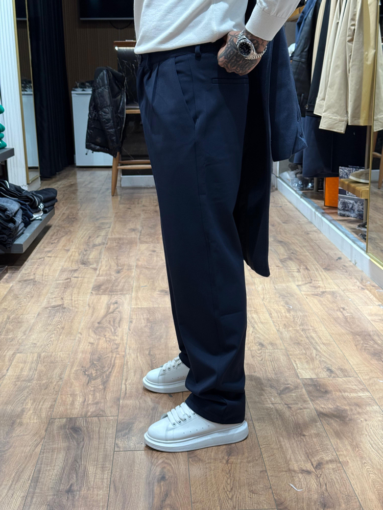 LACİVERT boyfriend regular kalıp kumaş pantolon