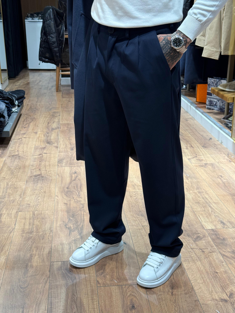 LACİVERT boyfriend regular kalıp kumaş pantolon
