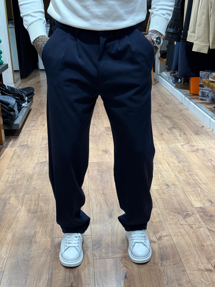 LACİVERT boyfriend regular kalıp kumaş pantolon