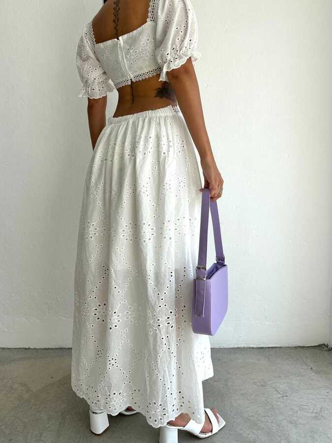 Brode Detaylı Cut-Out Maxi Elbise