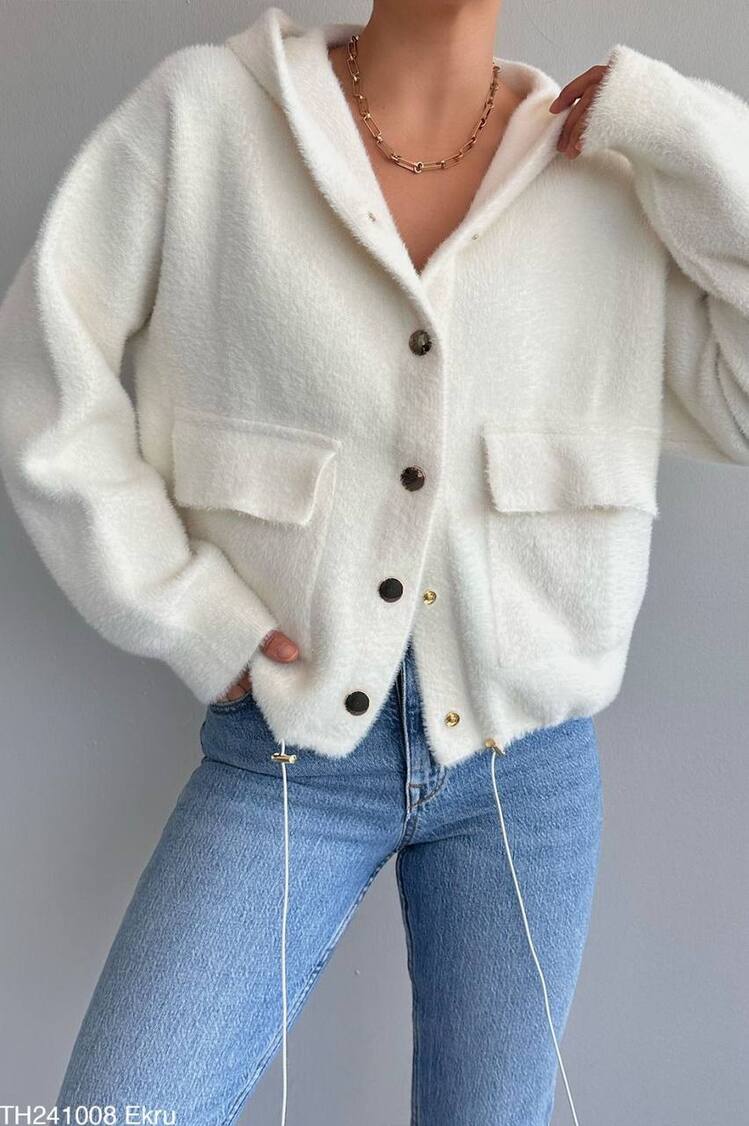 Oversize Yumuşak Triko Ceket/Hırka - Kış Beyazı