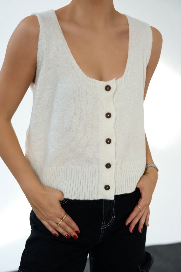 Omuz Dekolteli Ekru Triko Bolero Set