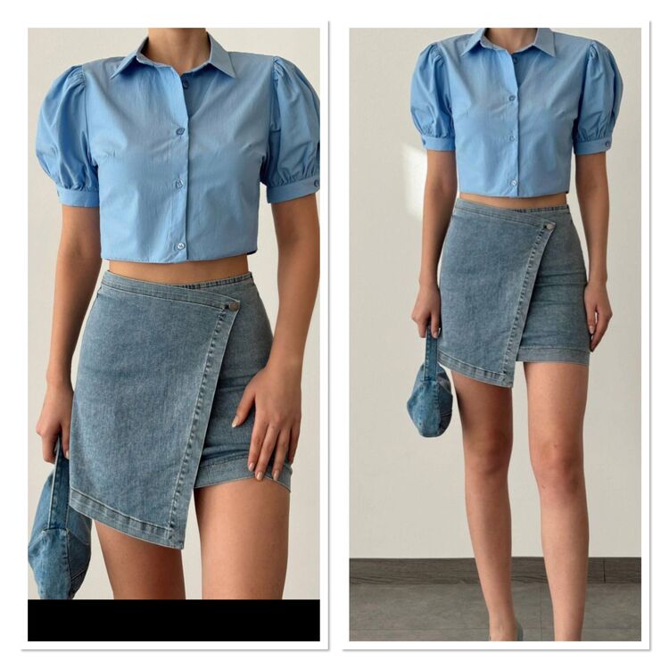  Asimetrik Kesimli Denim Mini Etek ( KALIP DARDIR )