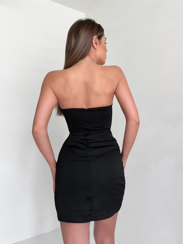 Siyah Korse Detaylı Mini Elbise
