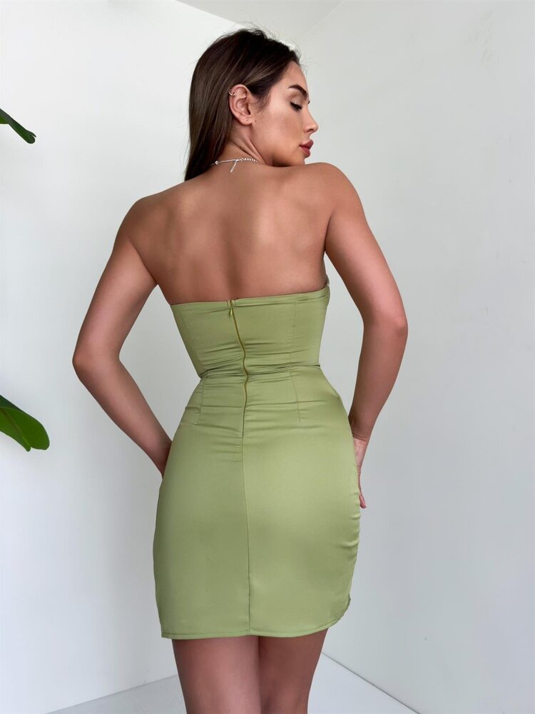 Yeşil Korse Detaylı Mini Elbise