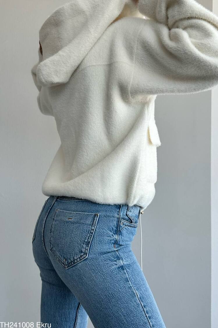 Oversize Yumuşak Triko Ceket/Hırka - Kış Beyazı