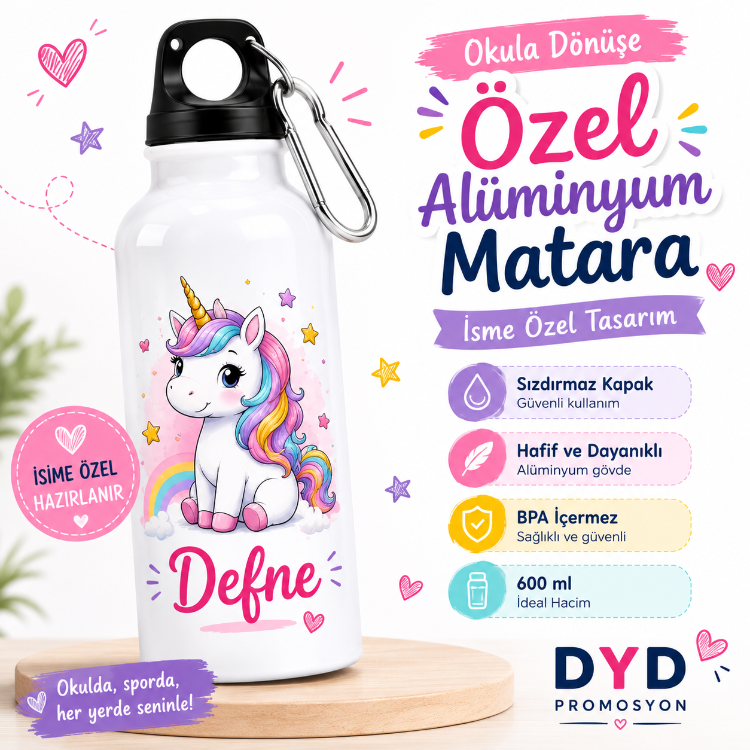 İsme Özel Desenli Alüminyum Matara | 600 ml