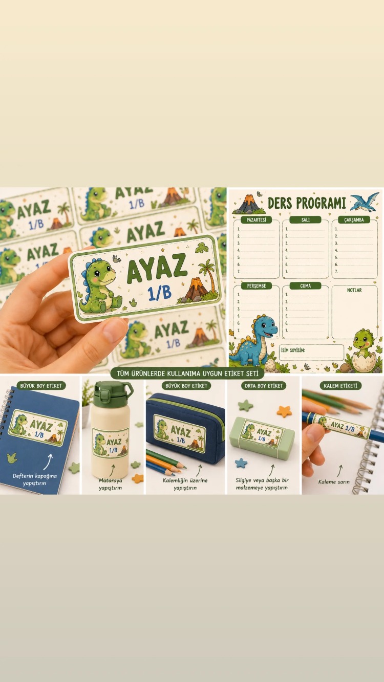 200 Adet Okul Etiketi ve Ders programi