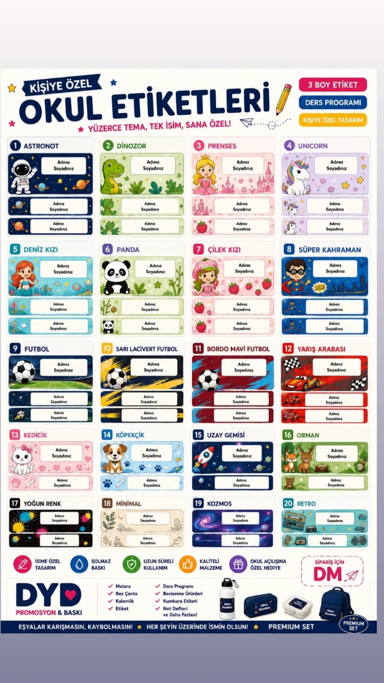 200 Adet Okul Etiketi ders programi
