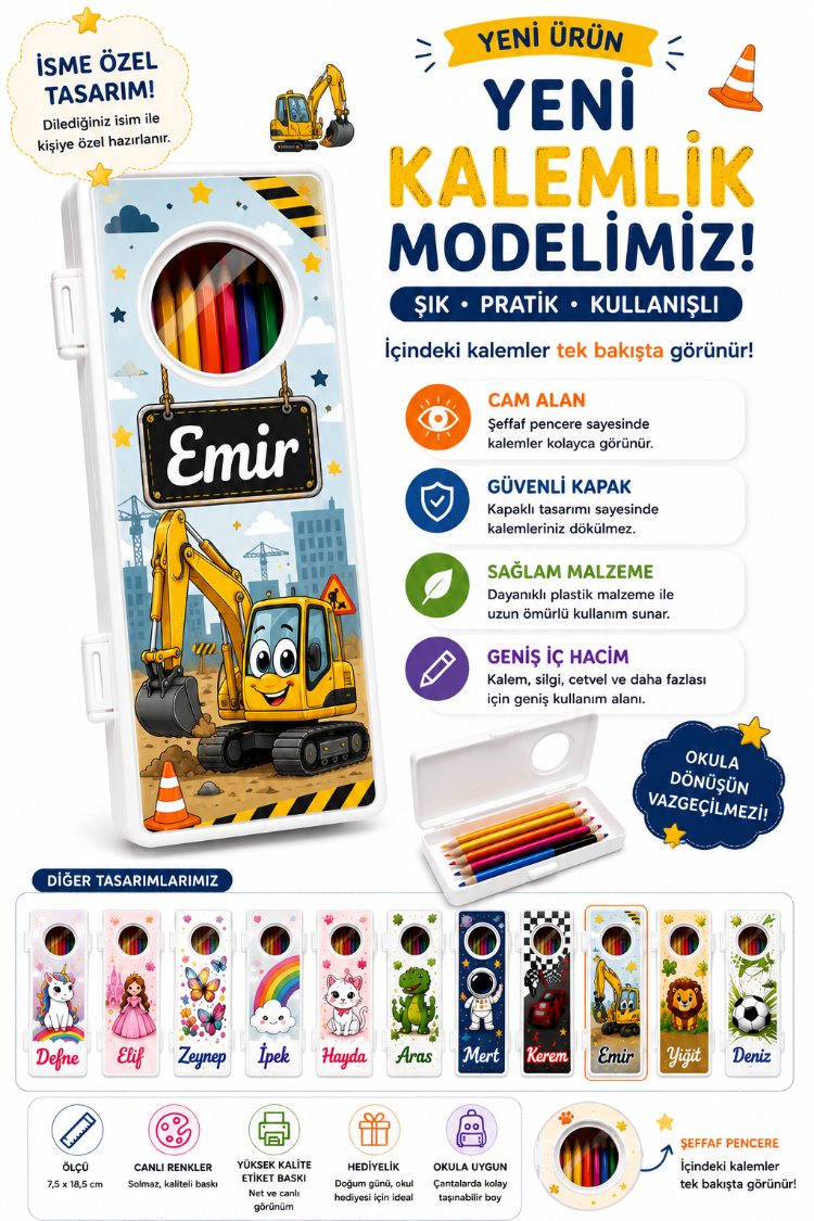 Kisiye Ozel Kepçeli kalem kutusu