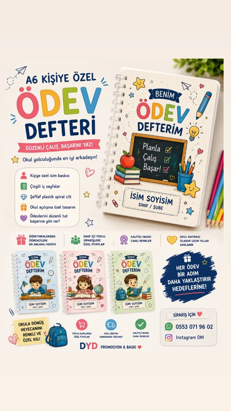 A6 kisiye ozel isim temali odev defteri