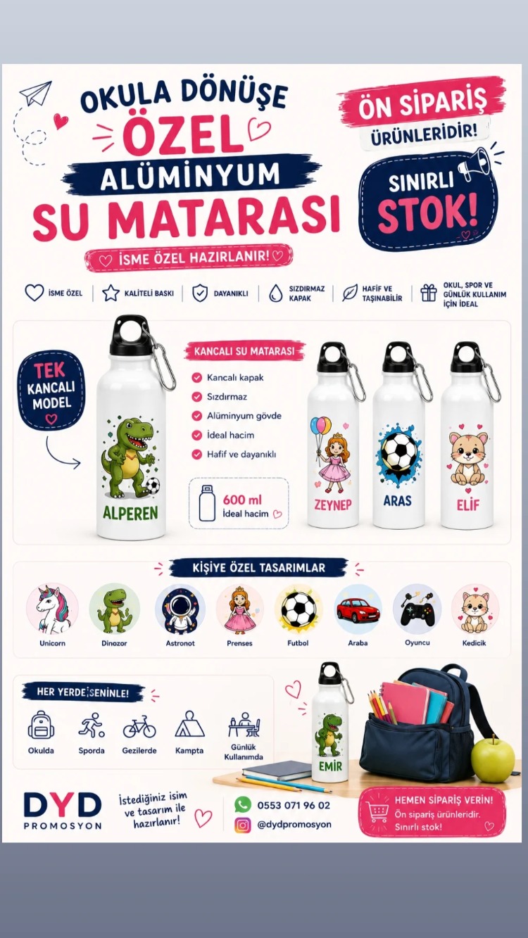 Kişiye Özel Alüminyum Su Matarası – 600 ml