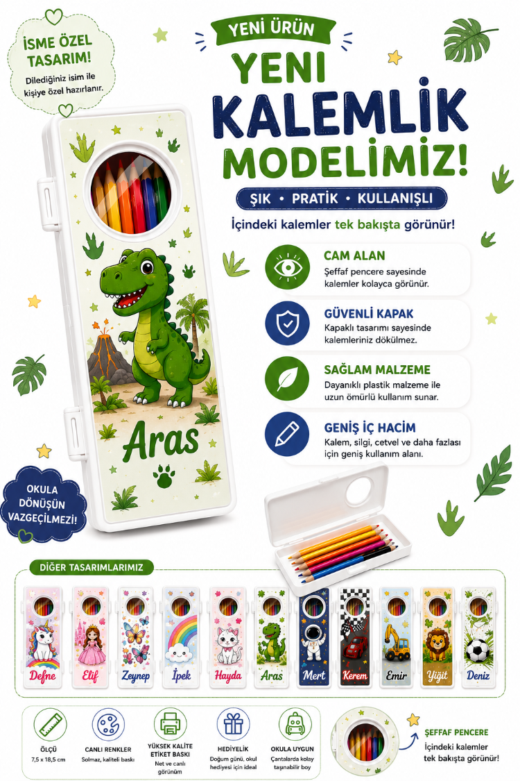 Kisiye Ozel Dinozor Temali Kalemlik
