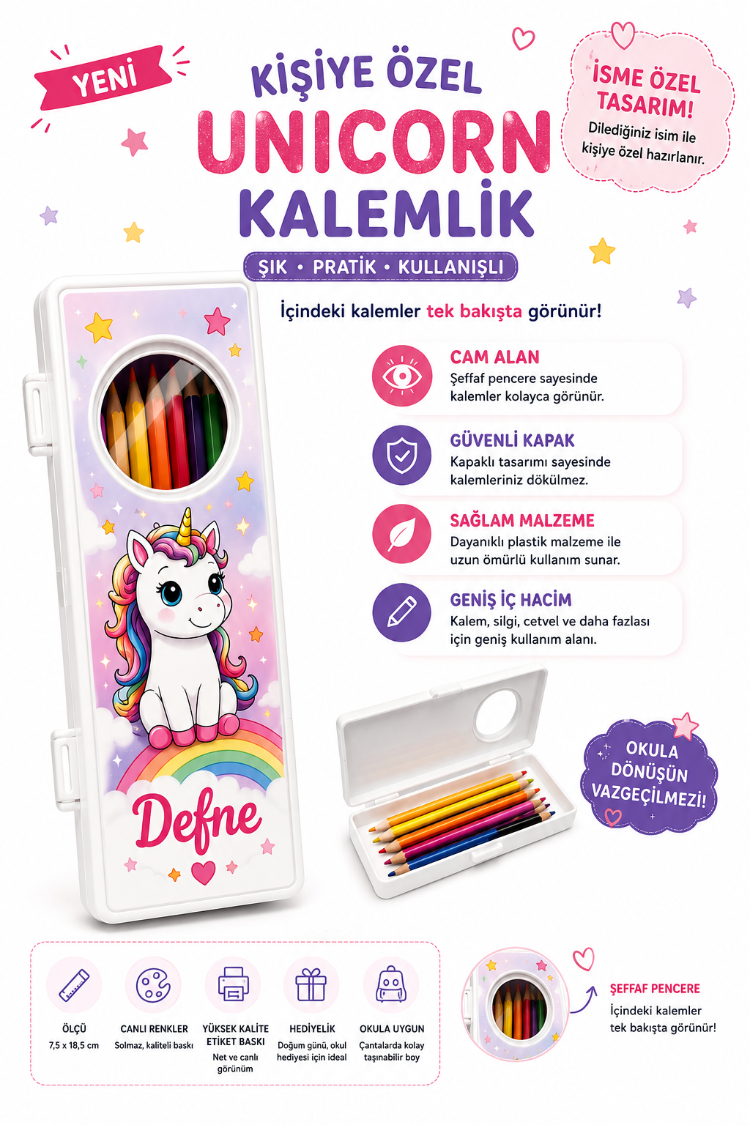 Unicorn temali kisiye ozel kalemlik
