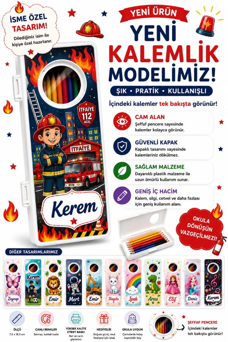 Kisiye ozel isimli itfaiye temali kalemlik