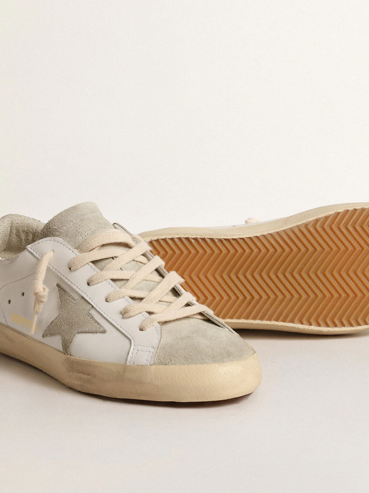 Golden Goose Super-Star with gray star and silver glitter heel tab