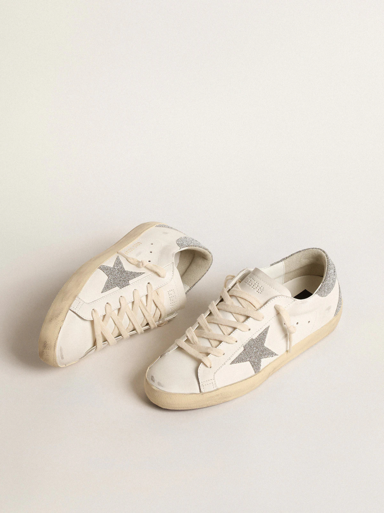 Golden Goose Super-Star with silver Swarovski crystal star and heel tab