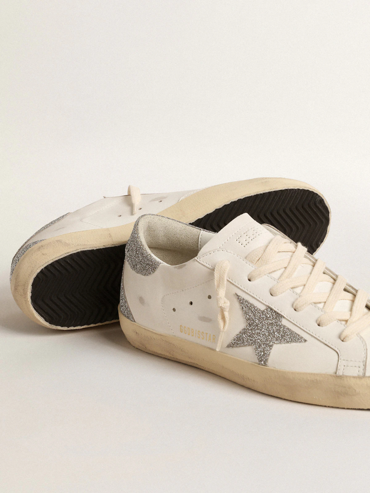 Golden Goose Super-Star with silver Swarovski crystal star and heel tab