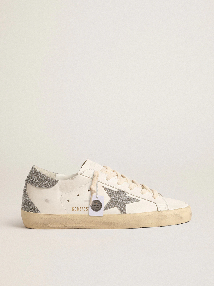Golden Goose Super-Star with silver Swarovski crystal star and heel tab