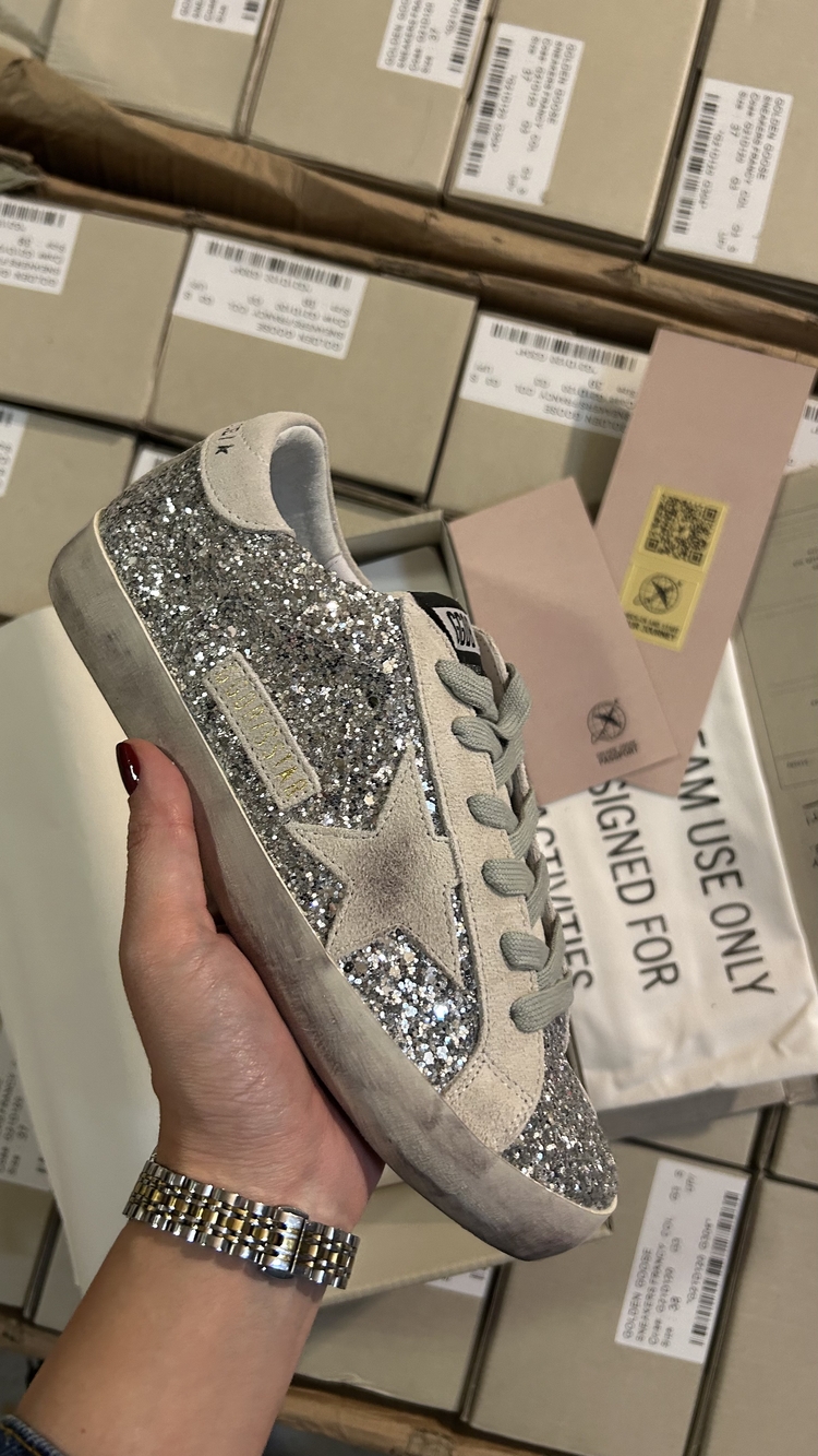Golden Goose Super-Star Silver Glitter Ice Gray