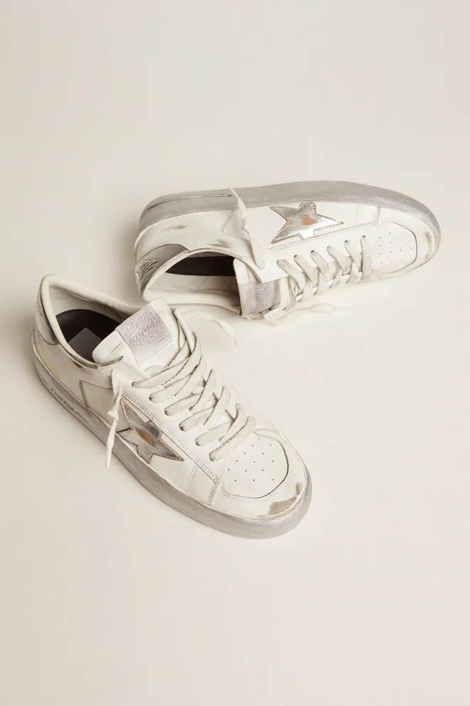 Golden Goose Stardan sneakers with silver metallic leather star and heel tab