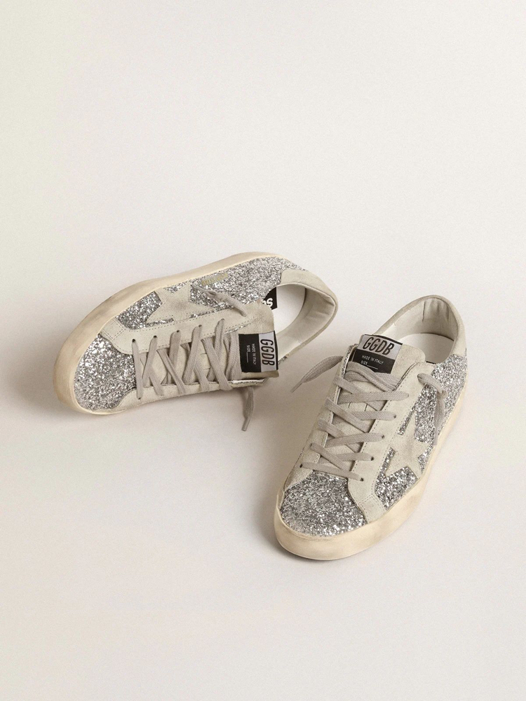 Golden Goose Super-Star Silver Glitter Ice Gray