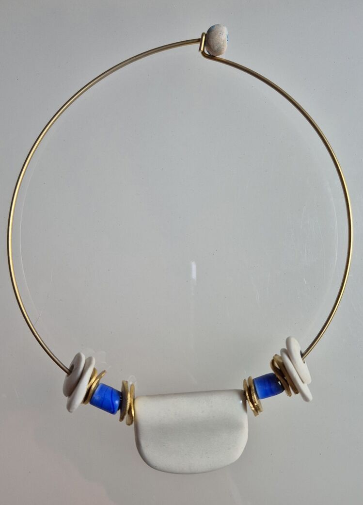 Porselen Mavi cam taşlı Choker Kolye