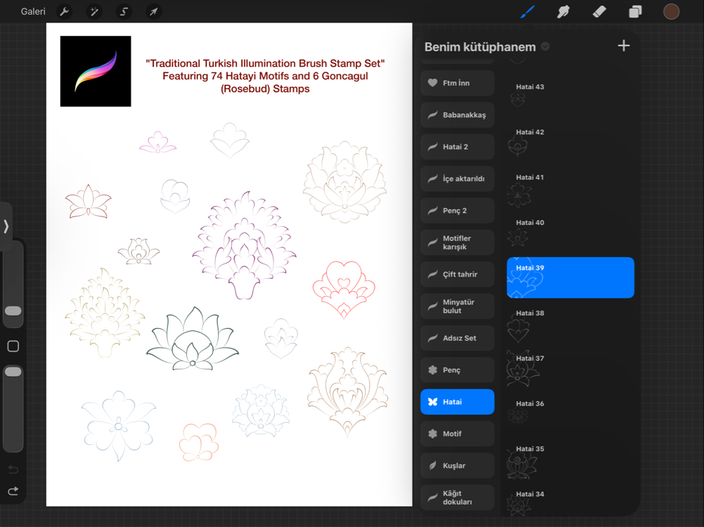 Procreate Hatai Stamp Brush Set | Turkish Illumination Brushes | 80 Hatai Motifs | Digital Download