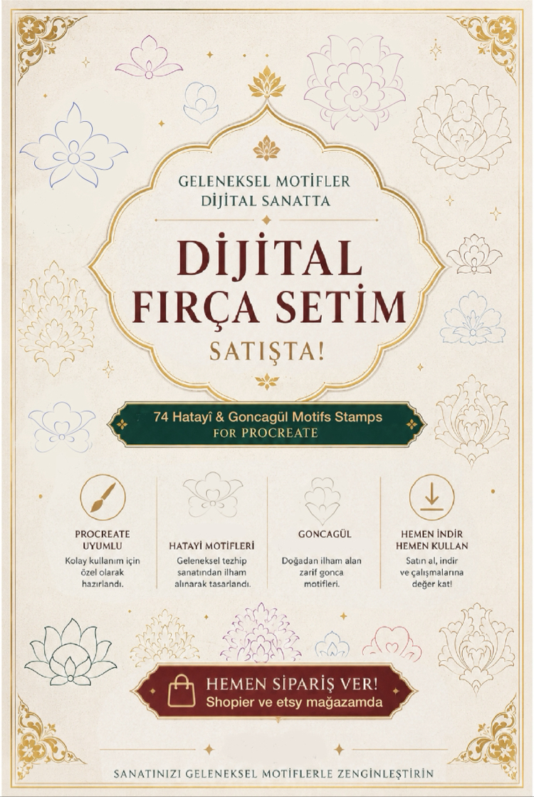 Procreate Hatai Stamp Brush Set | Turkish Illumination Brushes | 80 Hatai Motifs | Digital Download