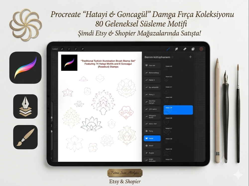 Procreate Hatai Stamp Brush Set | Turkish Illumination Brushes | 80 Hatai Motifs | Digital Download