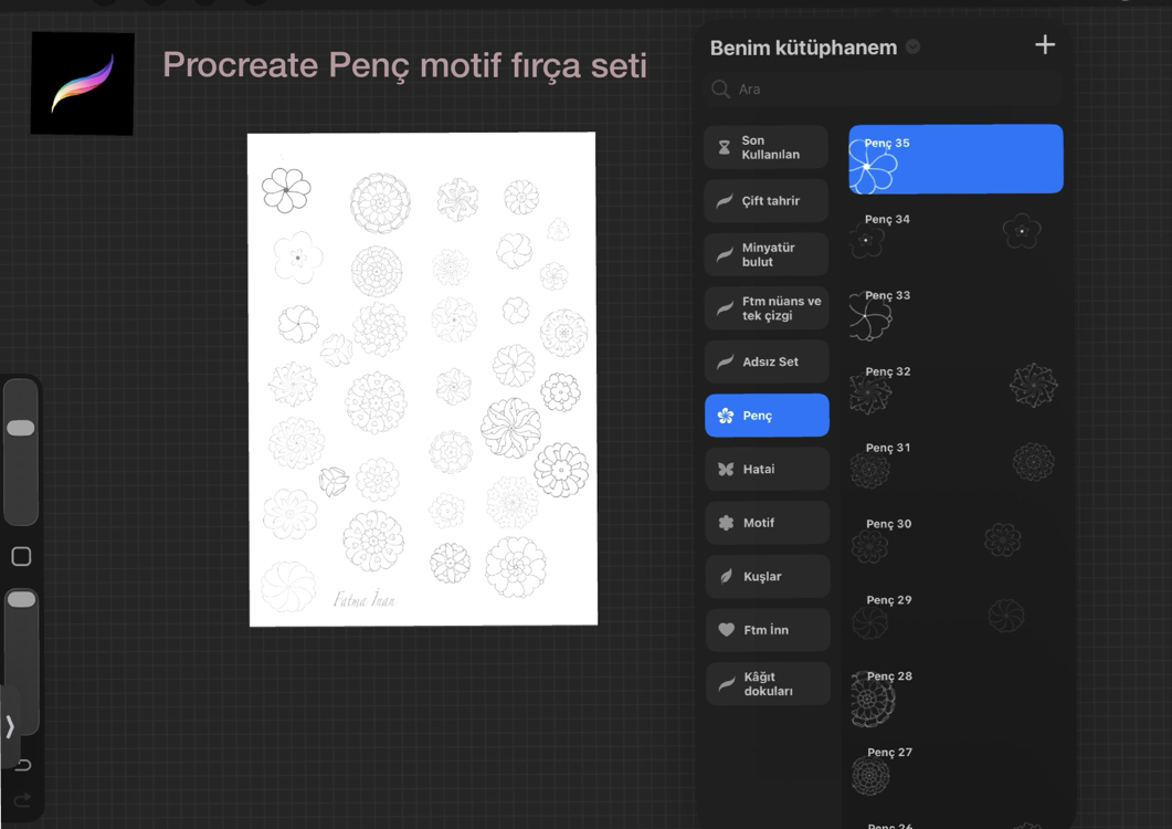 Procreate Stamp brush “Penç” seti 50 fırça