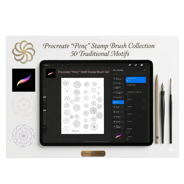Procreate Stamp brush “Penç” seti 50 fırça
