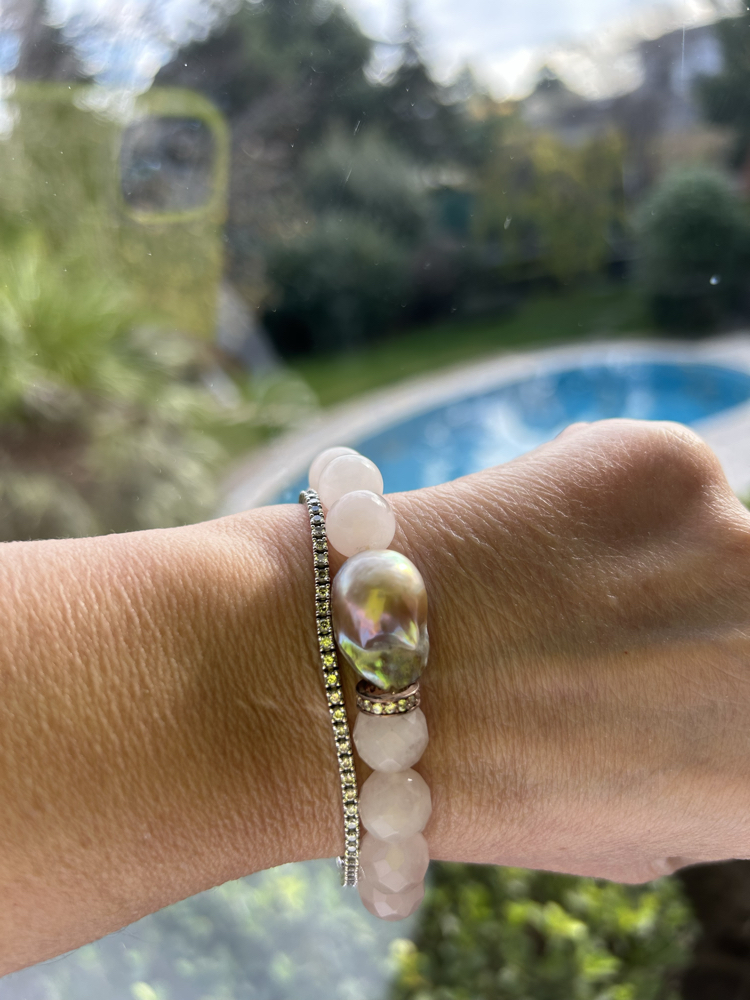 Pembe Quartz & Barok inci bileklik