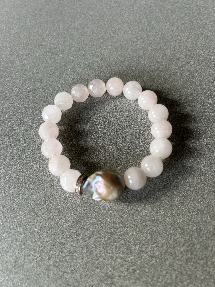 Pembe Quartz & Barok inci bileklik
