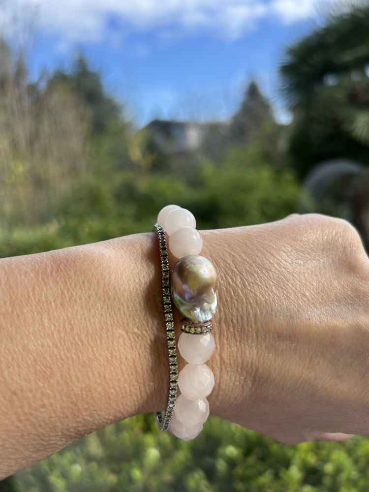 Pembe Quartz & Barok inci bileklik