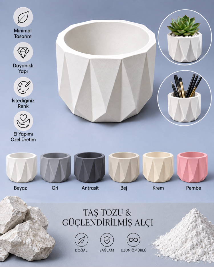 Geometrik Dekoratif Vazo – Taş Tozu 