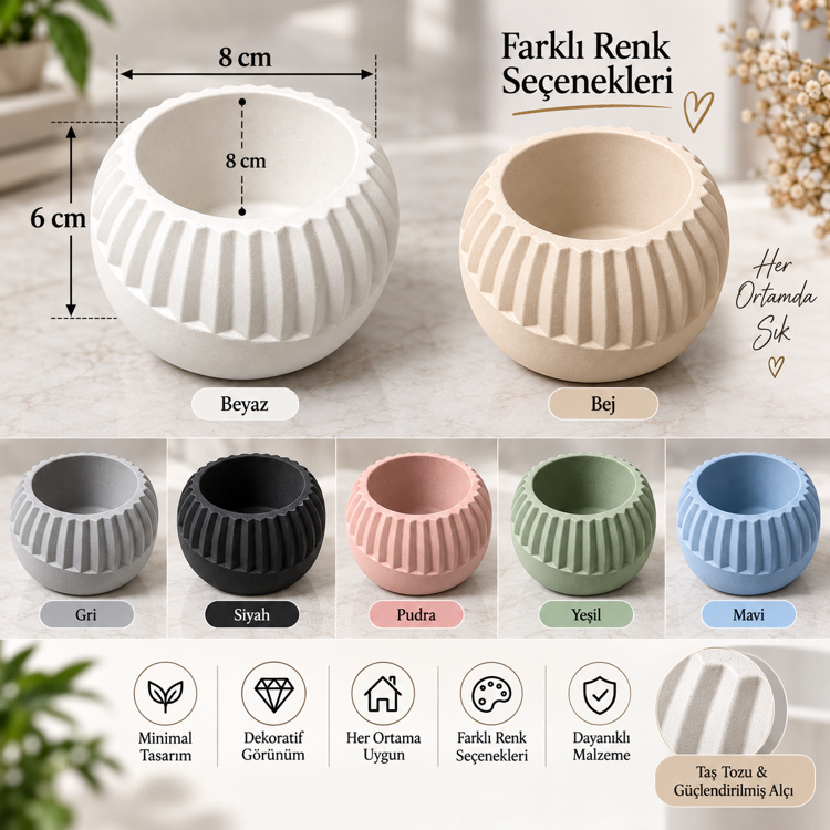 Evet Başlık şöyle daha uygun: Dekoratif Çizgili Mini Saksı & Mumluk