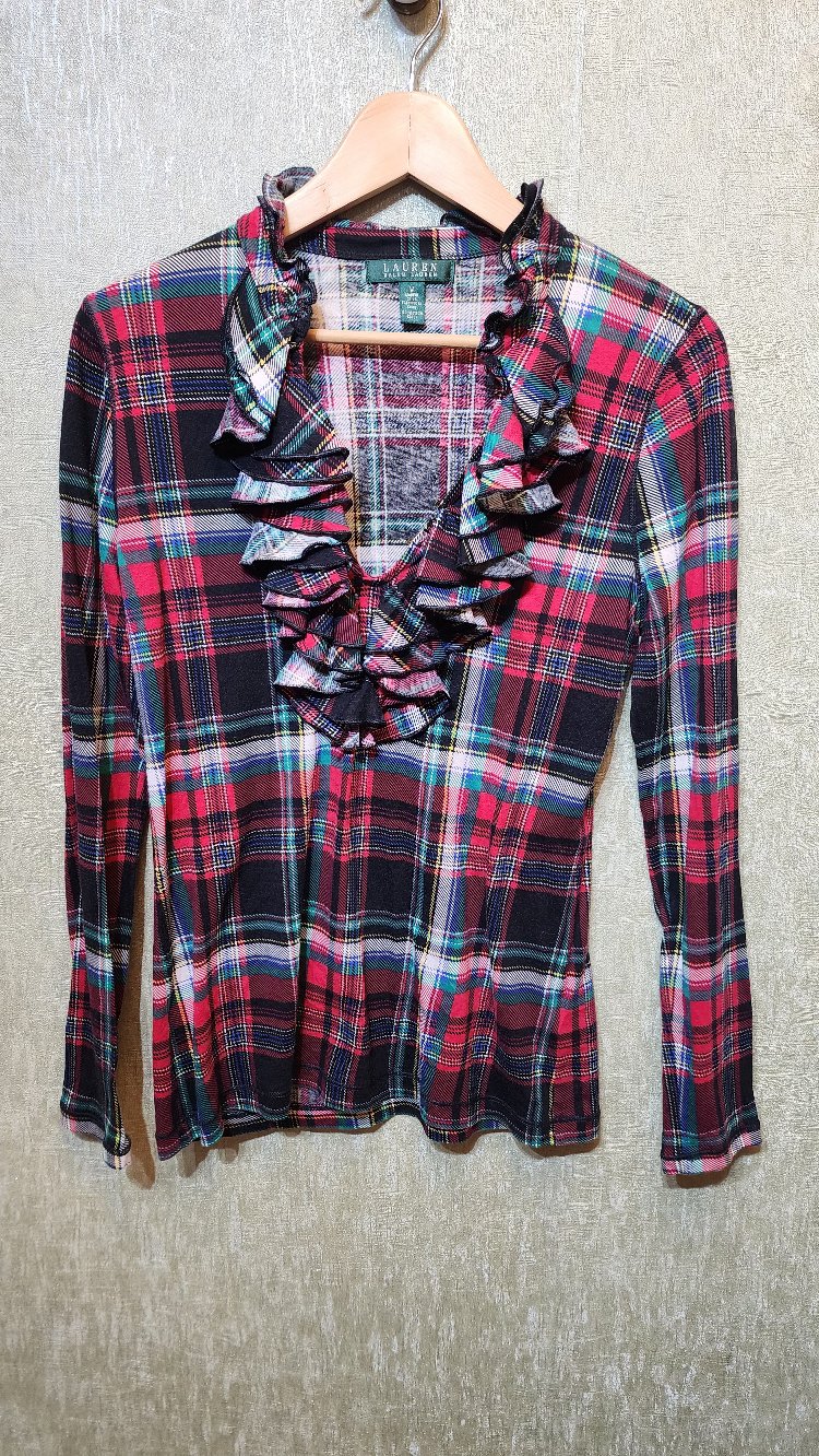 RALPH LAUREN | Fırfır Detaylı Ekose Bluz