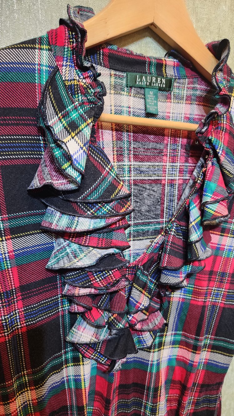 RALPH LAUREN | Fırfır Detaylı Ekose Bluz