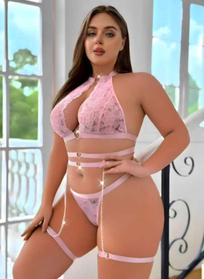 Büyük Beden Pinky Jartiyer Set
