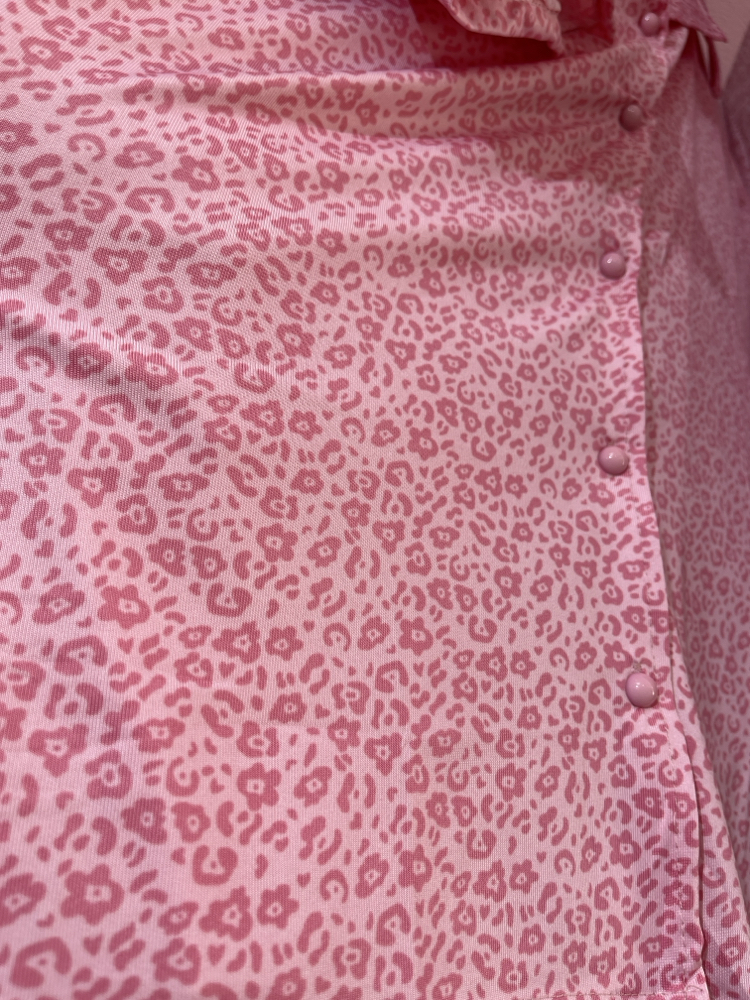 Pembe Leopar Pijama Takımı Düğmeli 